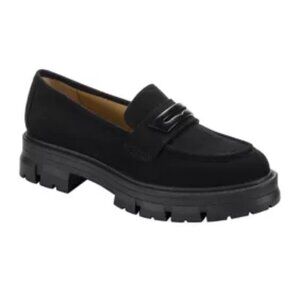WONDERLY Women's Black Faux Suede LANA Lug Sole Loafers 10
